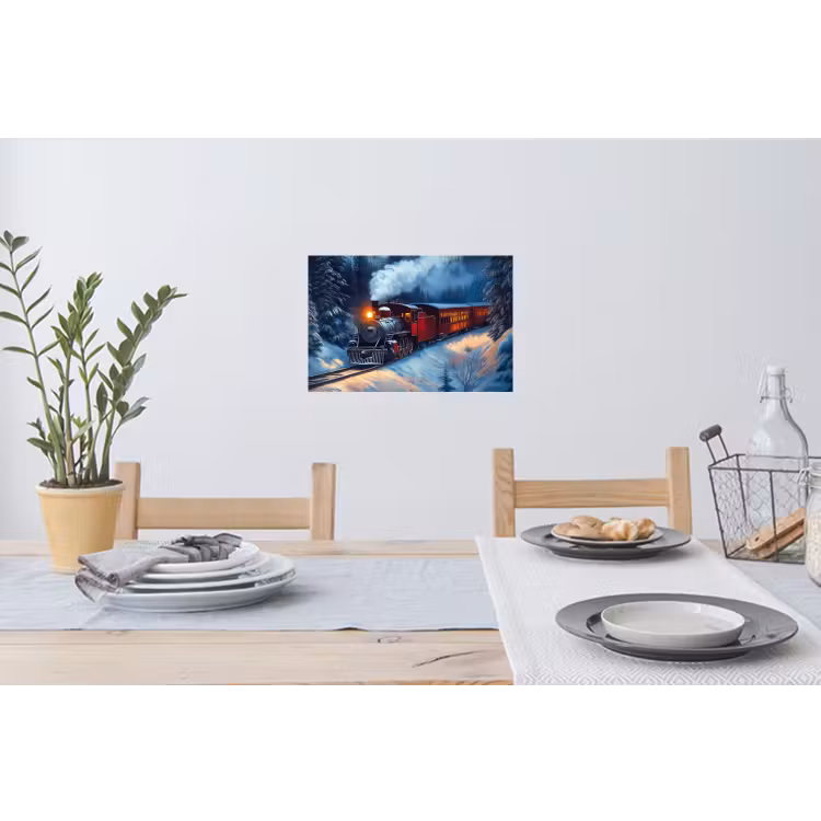 Trein - Kerst - Sneeuw - Kersttrein Muursticker klein -eettafel