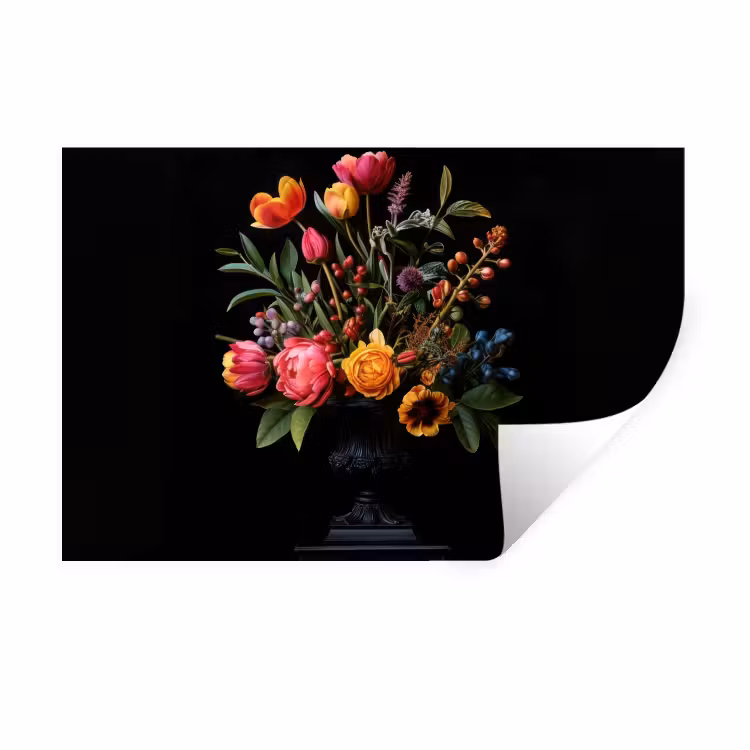 Tulpen - Bessen - Boeket - Vaas Muursticker klein -3d