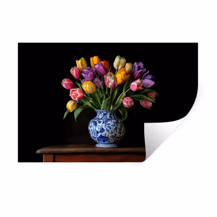 Tulpen - Kleuren - Hout - Vaas Muursticker klein -3d