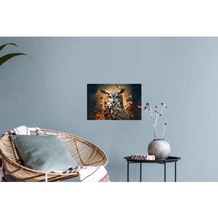 Uil - Vogel - Bloemen - Planten - Botanisch Muursticker klein -plant