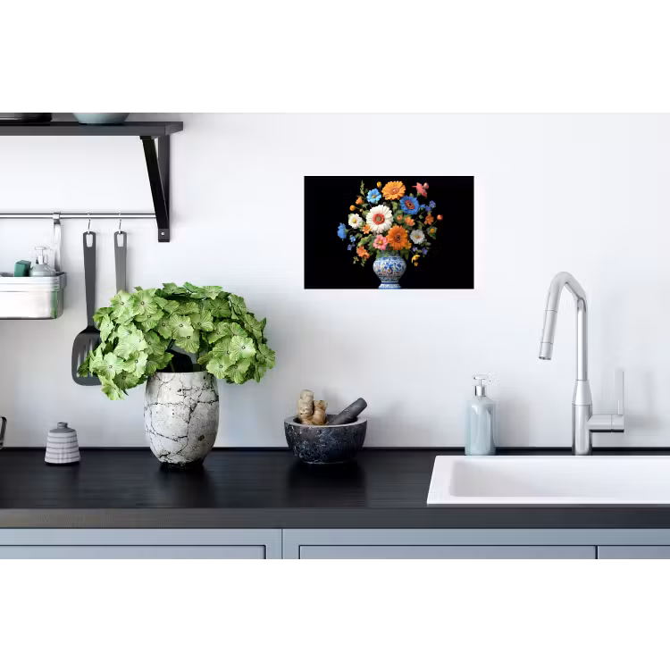 Vaas - Boeket - Bloemen - Kleur Muursticker klein -keuken