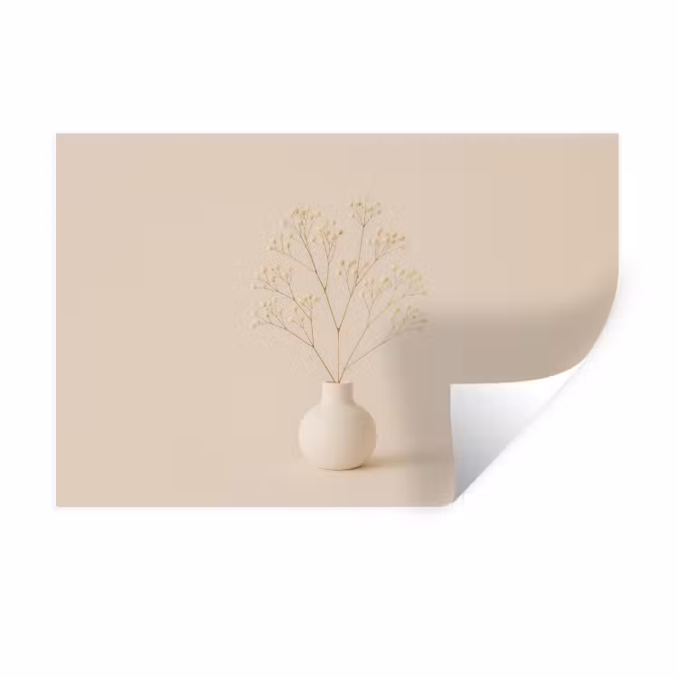 Vaas - Takken - Bloemetjes - Wit Muursticker klein -3d
