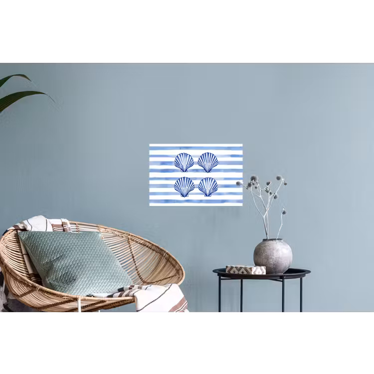 Vier schelpen - Blauw - Wit - Strepen Muursticker klein -plant