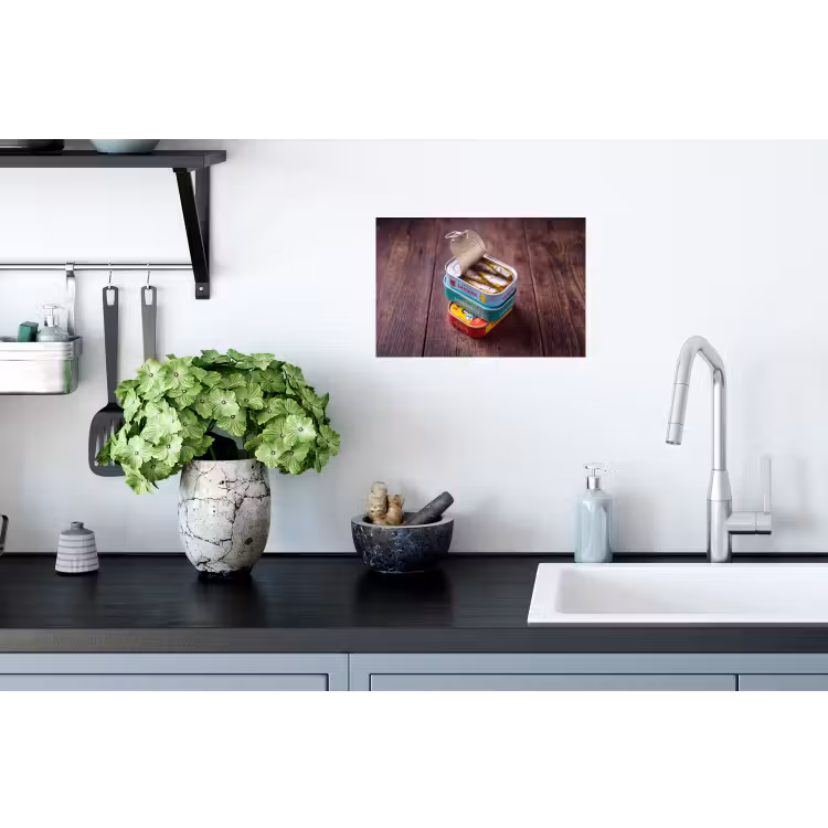 Muursticker - Vis - Blikjes - Keuken - Vis - Blikjes - Keuken Muursticker klein