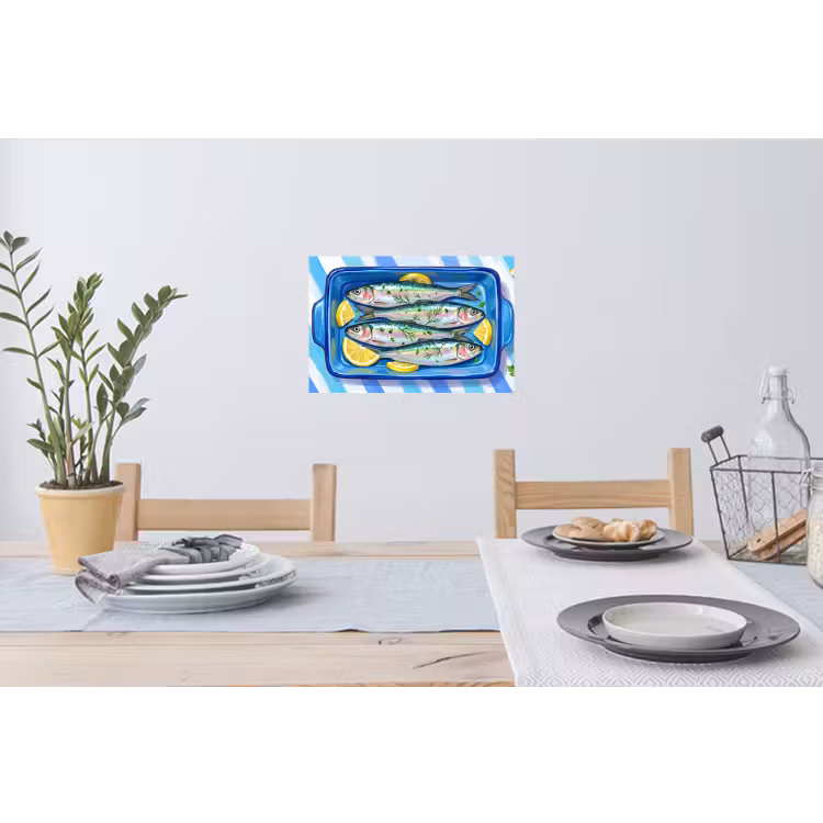 Vis - Citroen - Kruiden - Eten - Blauw Muursticker klein -eettafel
