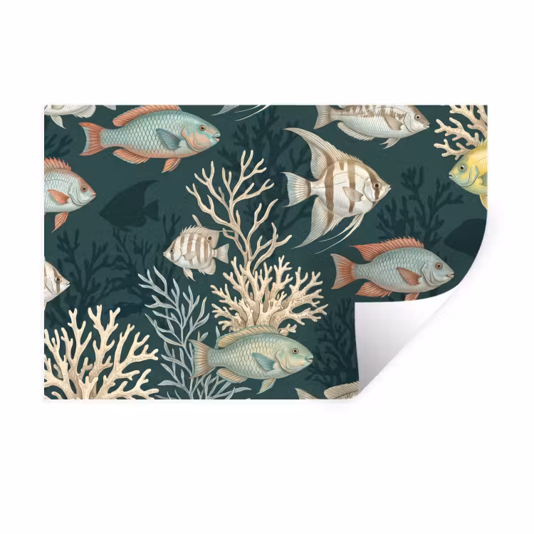 Vis - Koraal - Onderwater - Illustratie Muursticker klein -3d