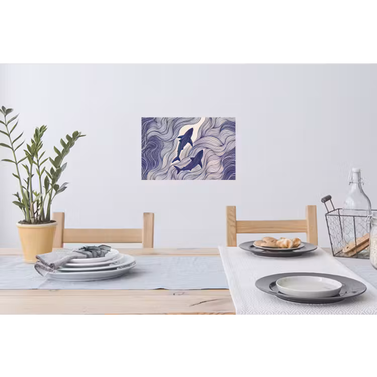 Vis - Oceaan - Lijntekening - Blauw - Dieren Muursticker klein -eettafel