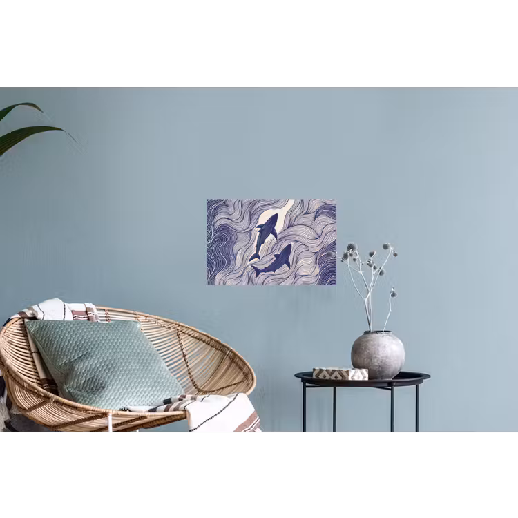 Vis - Oceaan - Lijntekening - Blauw - Dieren Muursticker klein -plant