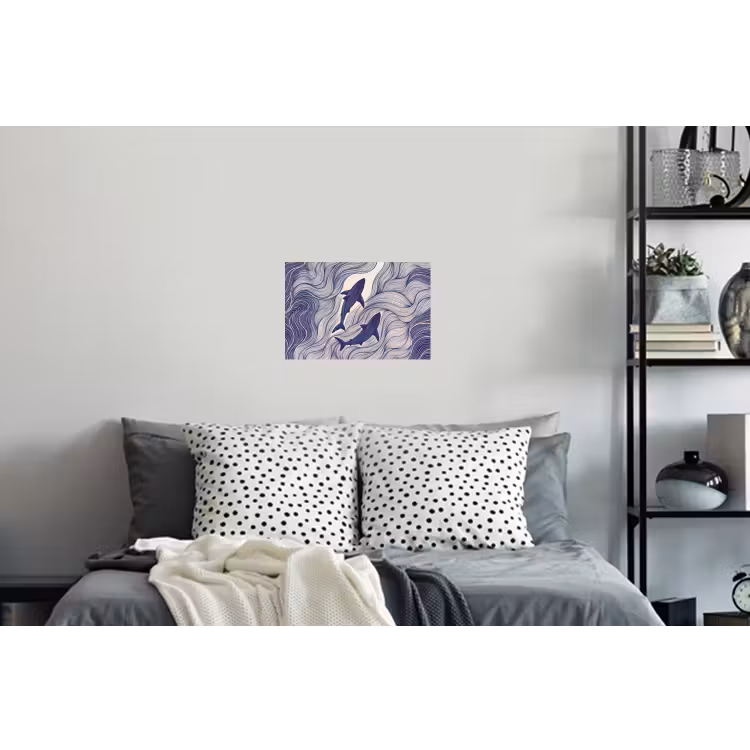 Vis - Oceaan - Lijntekening - Blauw - Dieren Muursticker klein -slaapkamer