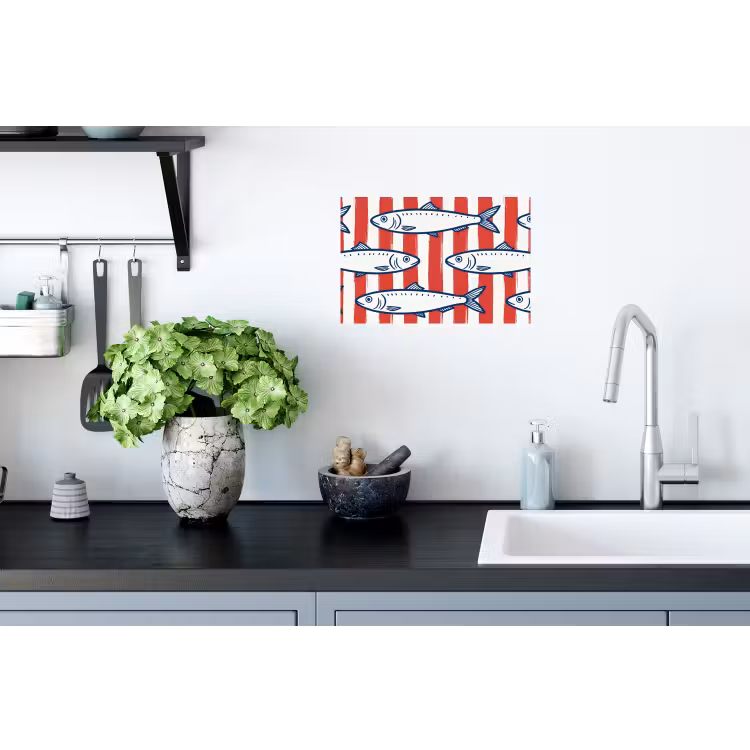 Vis - Patroon - Strepen - Illustratie - Rood Muursticker klein -keuken