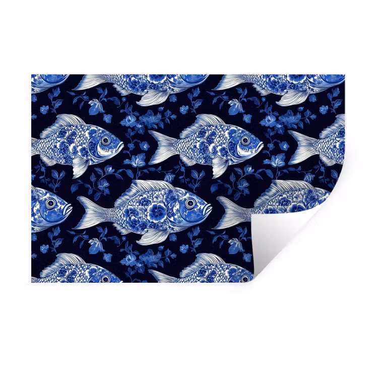 Vissen - Bloemen - Blauw Muursticker klein 286 -3d