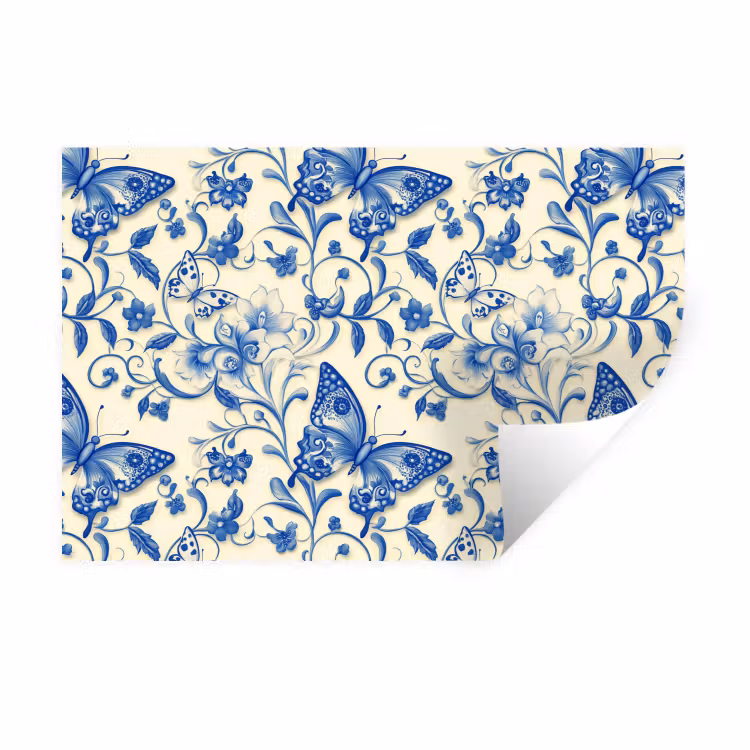 Vlinders - Bloemen - Blauw - Botanisch Muursticker klein 286 -3d