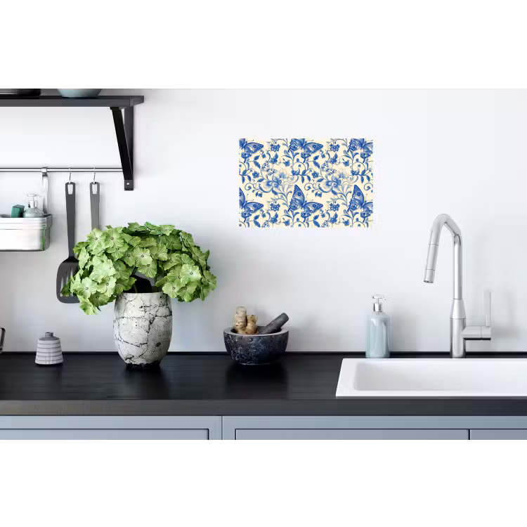 Vlinders - Bloemen - Blauw - Botanisch Muursticker klein 286 -keuken