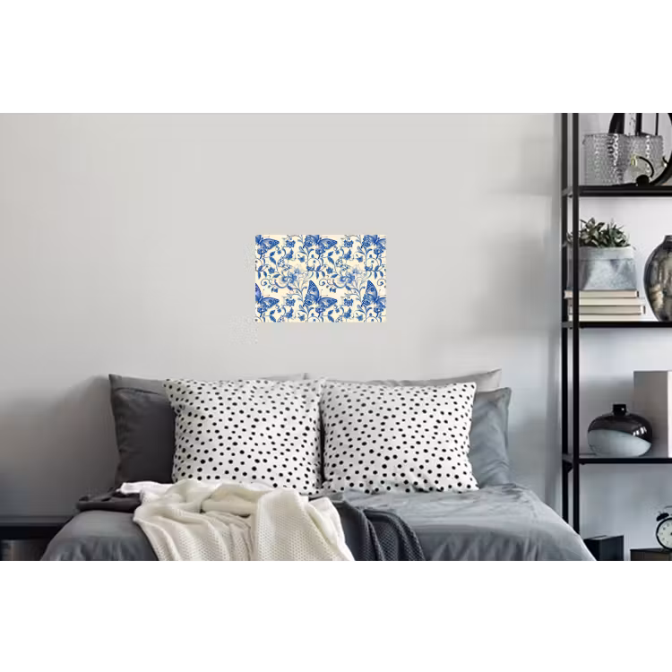 Vlinders - Bloemen - Blauw - Botanisch Muursticker klein 286 -slaapkamer
