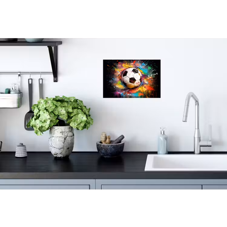 Voetbal - Verf - Kleuren - Zwart - Wit Muursticker klein -keuken