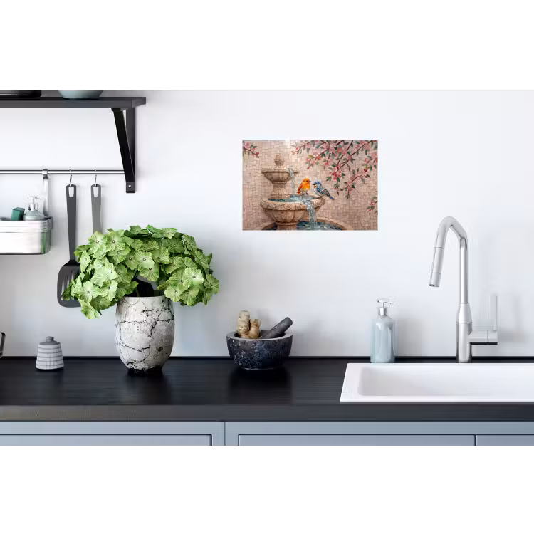 Vogel - fontein - mozaiek - kleurrijk - dieren Muursticker klein -keuken