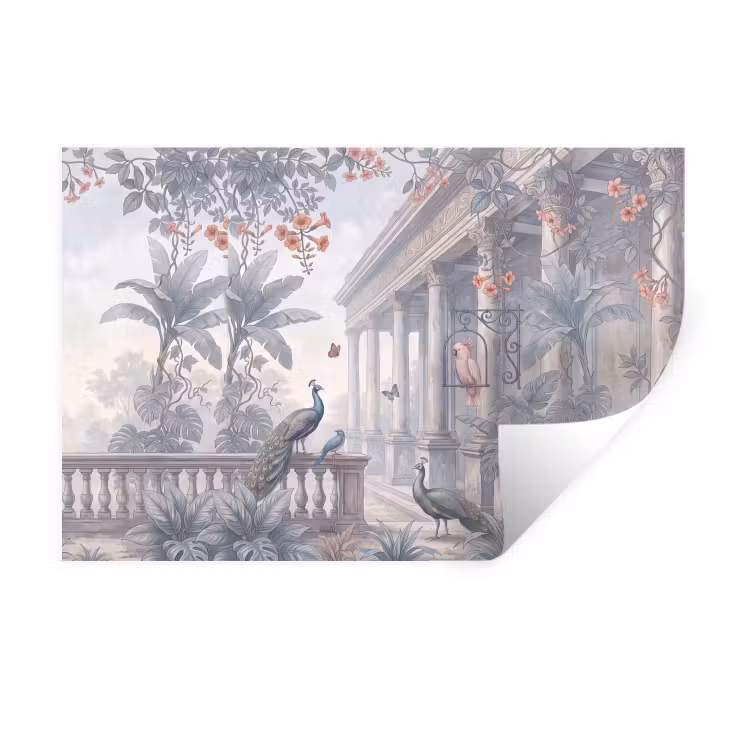 Vogel - Pauw - Architectuur - Klassiek - Groen Muursticker klein -3d