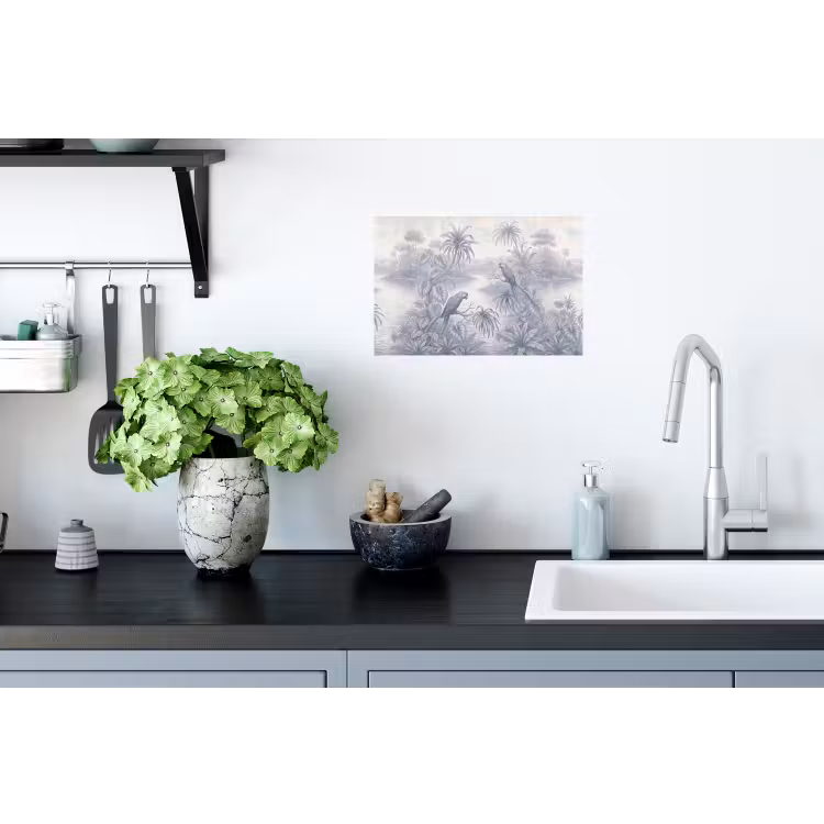 Vogel - Rivier - Tropisch - Illustratie - Blauw Muursticker klein -keuken