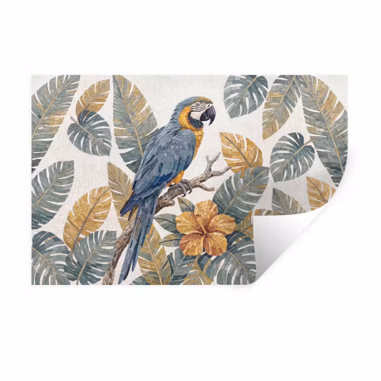Vogel - Tak - Natuur - Mozaïek - Blauw Muursticker klein -3d
