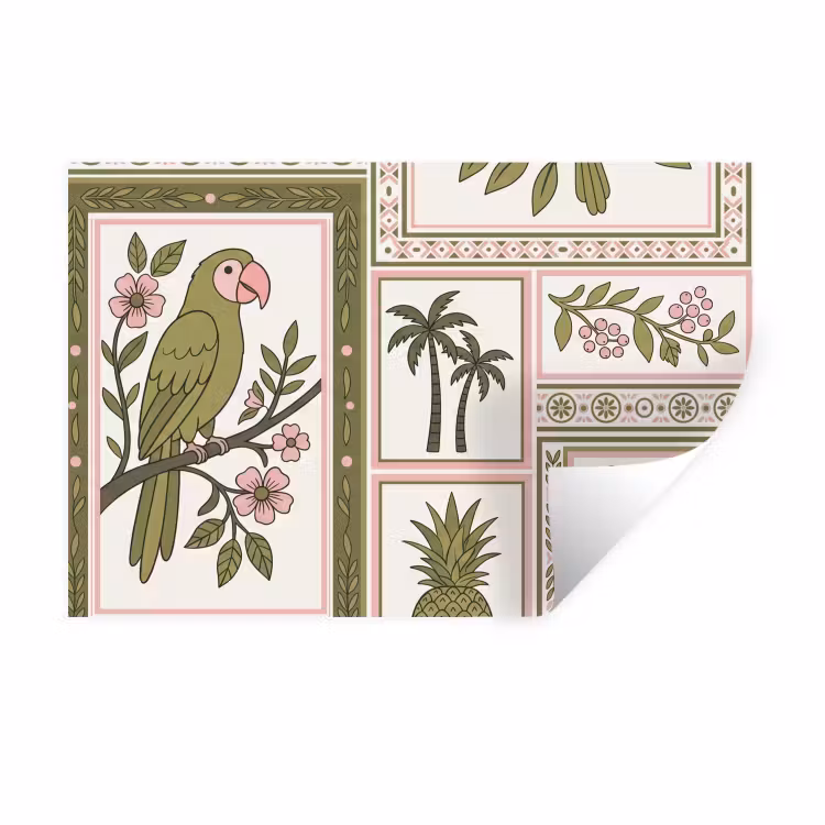 Vogel - Tropisch - Patroon - Decoratief - Groen Muursticker klein -3d