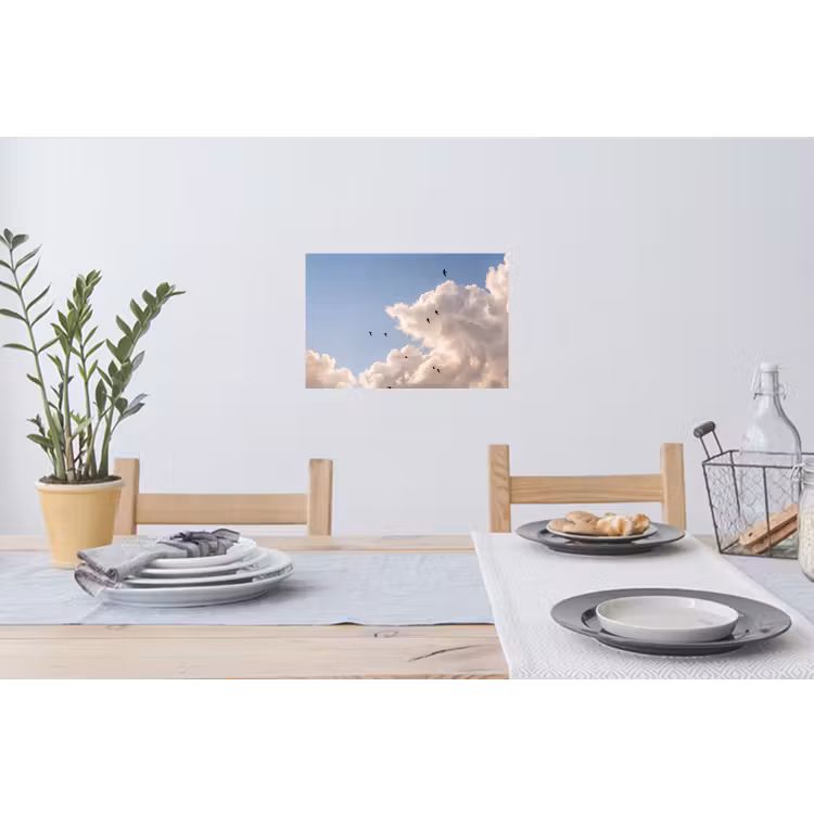 Vogel - Vlucht - Wolken - Natuur - Blauw Muursticker klein -eettafel