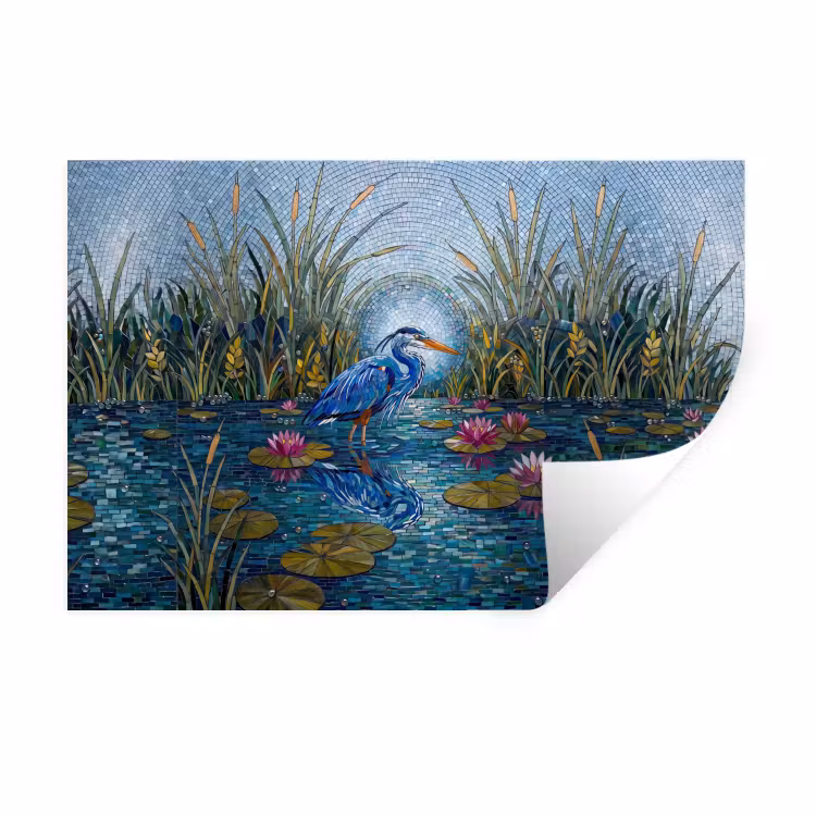 Vogel - Water - Natuur - Abstract - Blauw Muursticker klein -3d
