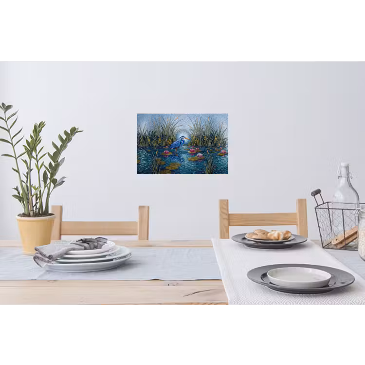 Vogel - Water - Natuur - Abstract - Blauw Muursticker klein -eettafel
