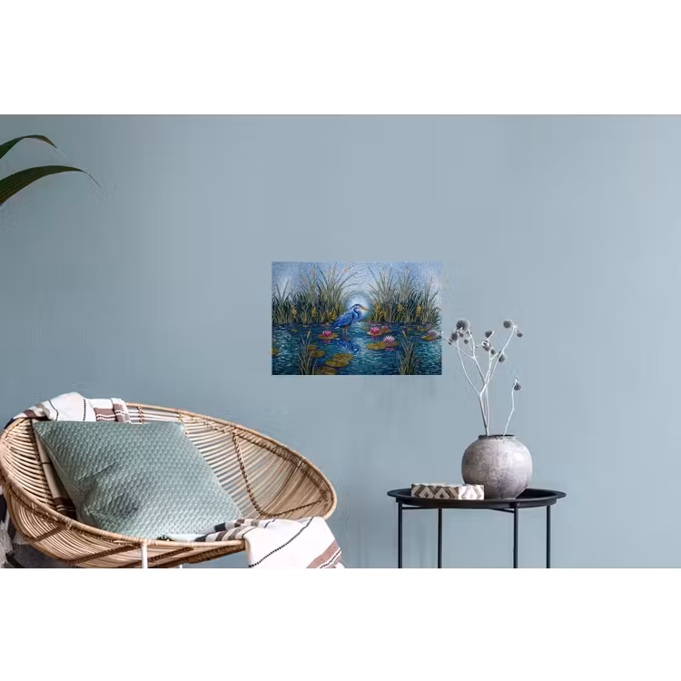 Vogel - Water - Natuur - Abstract - Blauw Muursticker klein -plant