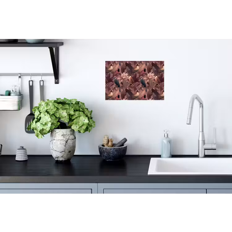 Vogels - Bladeren - Roze Muursticker klein 286 -keuken