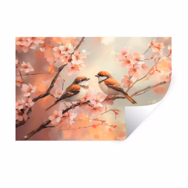 Vogels - Romantic - Bloesemtak Muursticker klein -3d