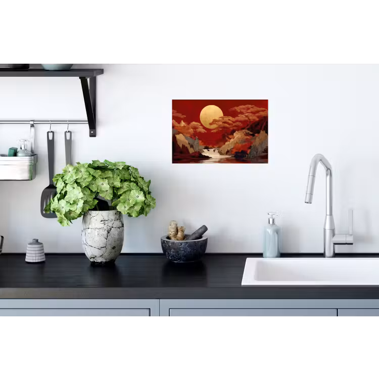 Volle maan - Landschap - Waterval Muursticker klein -keuken