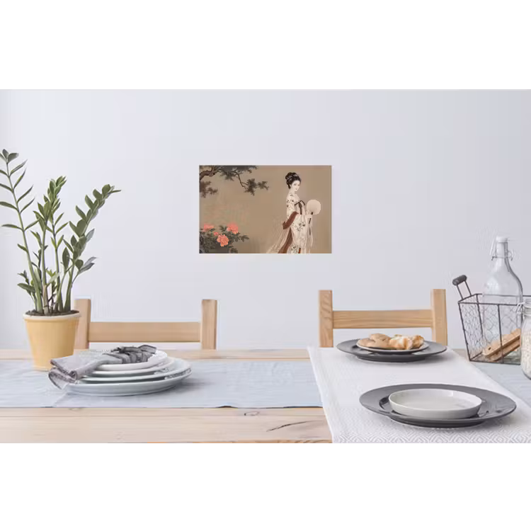 Vrouw - Azië - Kunst - Beige Muursticker klein -eettafel