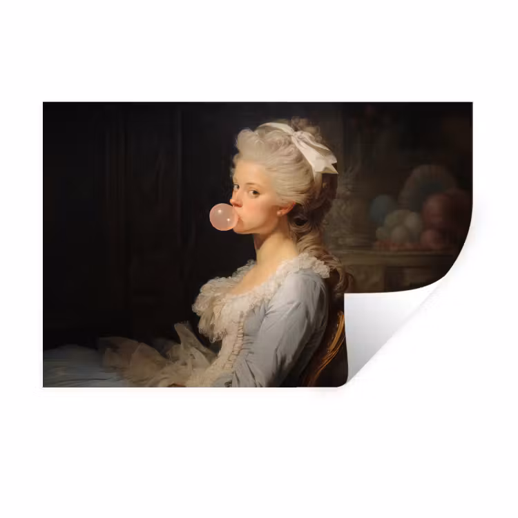 Vrouw - Barokjurk - Kauwgom Muursticker klein -3d