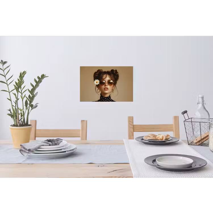 Vrouw - Beige - Bloem - Modern - Portret Muursticker klein -eettafel
