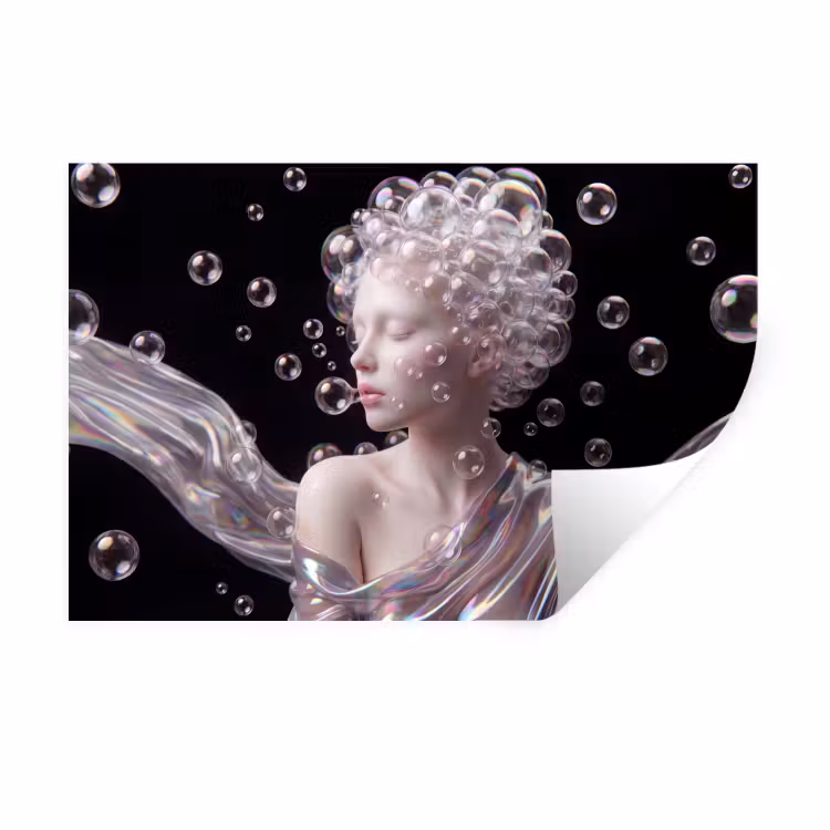 Vrouw - Bellen - Abstract - Kleurrijk Muursticker klein -3d
