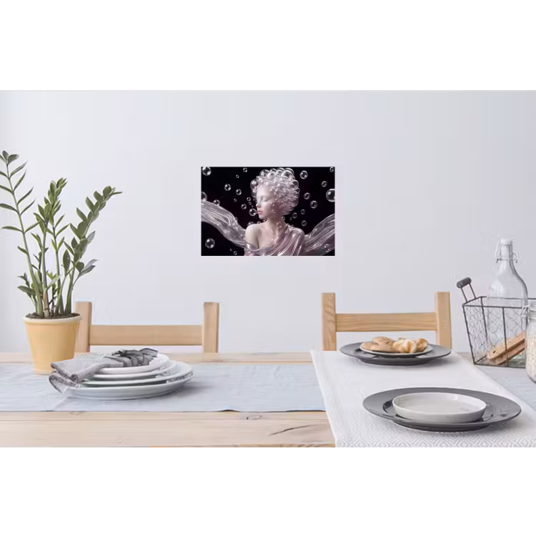 Vrouw - Bellen - Abstract - Kleurrijk Muursticker klein -eettafel