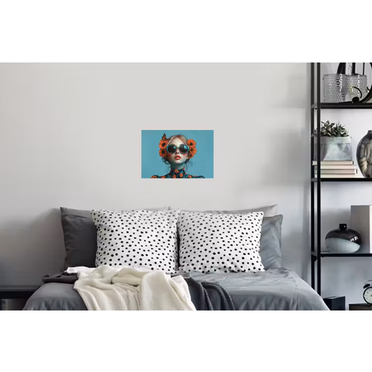Vrouw - Blauw - Vlinder - Bloemen - Aesthetic Muursticker klein -slaapkamer