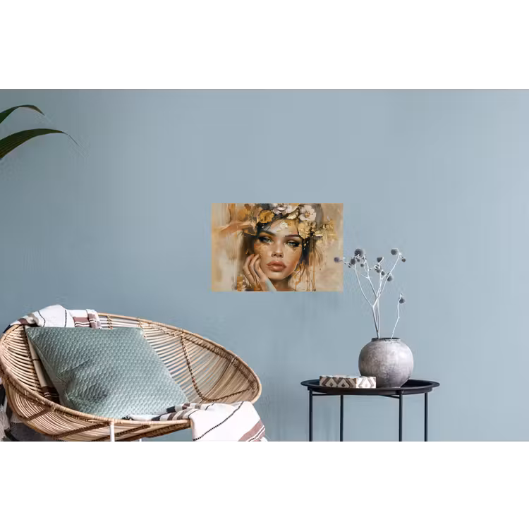 Vrouw - Bloemen - Goud - Portret Muursticker klein -plant