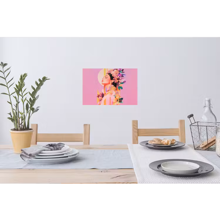 Vrouw - Bloemen - Paars - Abstract Muursticker klein -eettafel