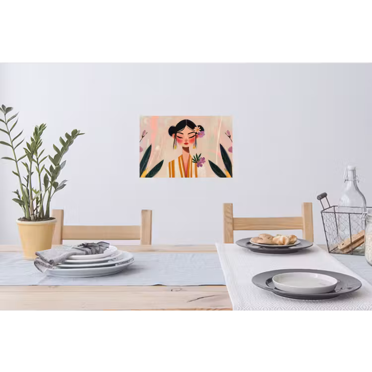Vrouw - Bloemen - Pastel Muursticker klein -eettafel