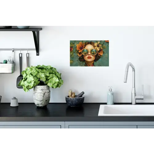 Vrouw - Bloemen - Vlinders - Natuur - Vintage Muursticker klein -keuken