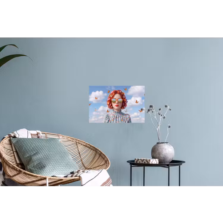 Vrouw - Bloemen - Zomer - Portret - Kleurrijk Muursticker klein -plant