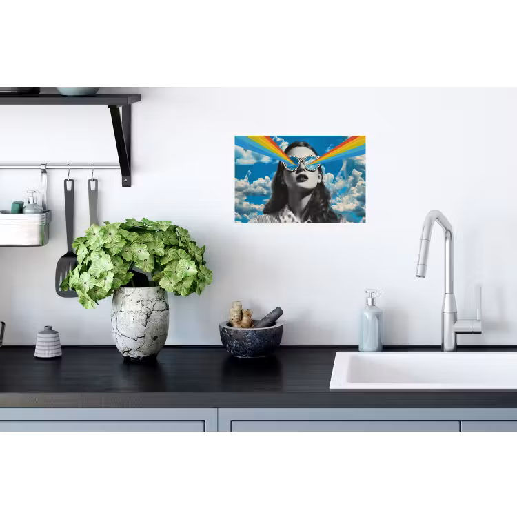 Vrouw - Bril - Regenboog - Wolken Muursticker klein -keuken