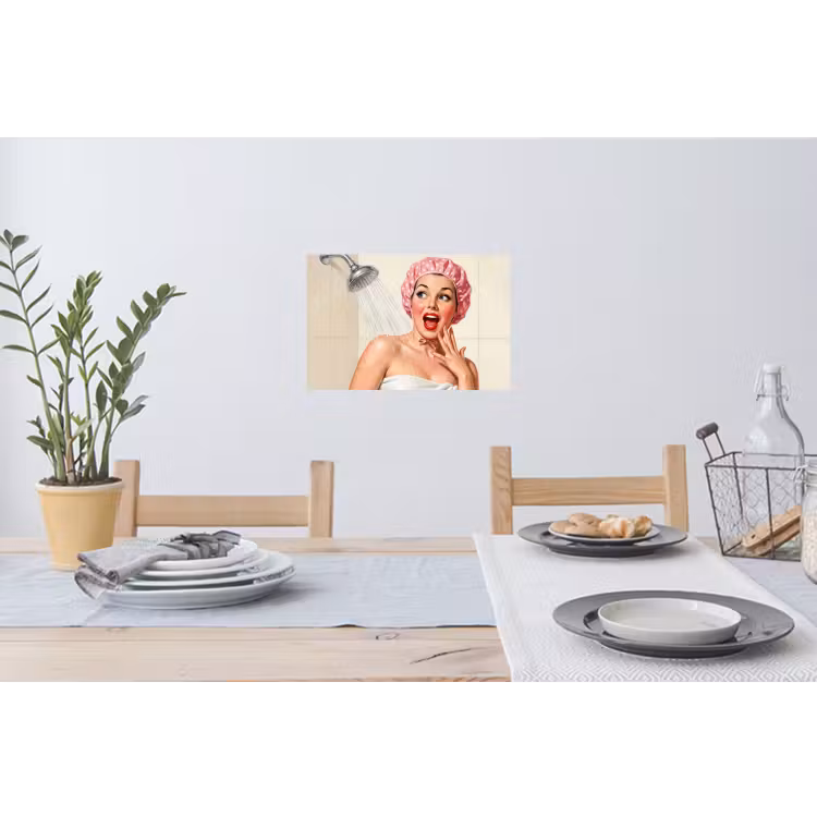 Vrouw - Douche - Roze Muursticker klein -eettafel