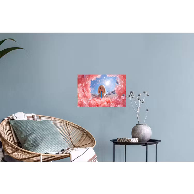 Vrouw - Drank - Zomer - Roze - Blauw Muursticker klein -plant