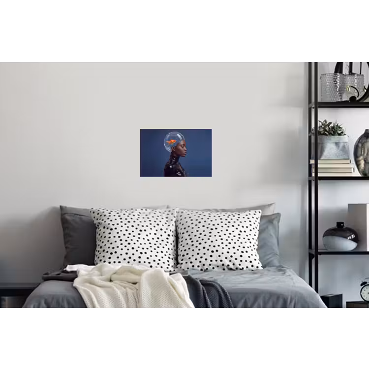 Vrouw - Goudvis - Hoofd - Abstract - Blauw Muursticker klein -slaapkamer
