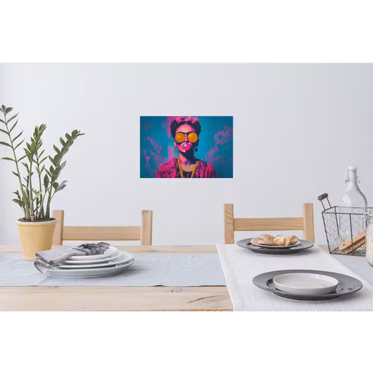 Vrouw - Kauwgom - Zonnebril - Oranje Muursticker klein -eettafel