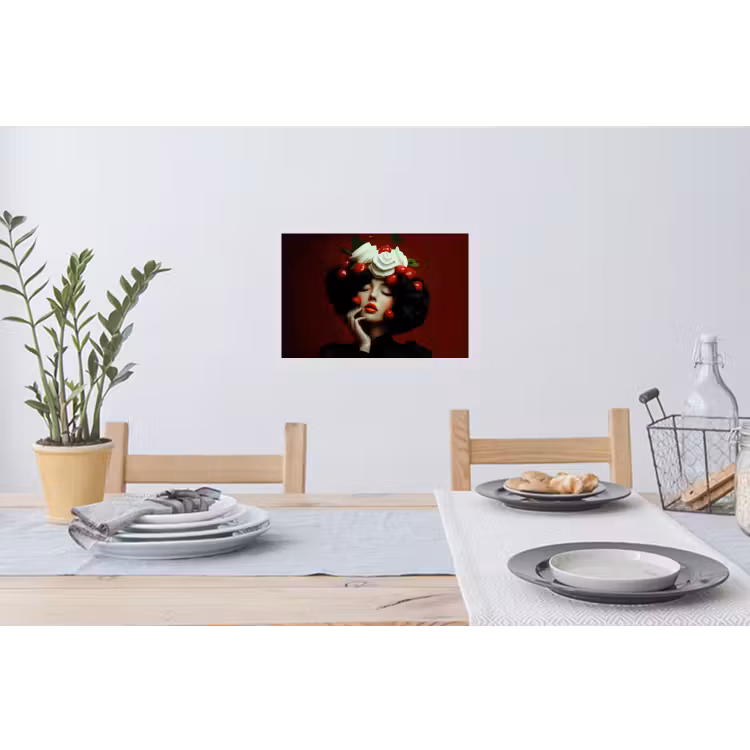 Vrouw - Kersen - Slagroom Muursticker klein -eettafel