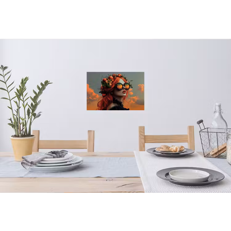 Vrouw - Kroon - Tomaat - Bascilicum - Zonnebril Muursticker klein -eettafel