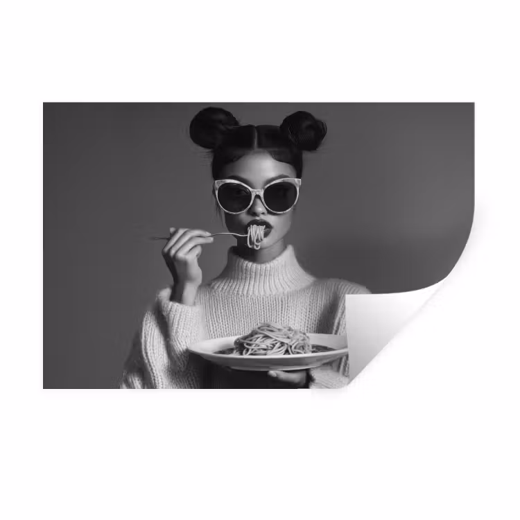 Vrouw - Pasta - Zonnebril Muursticker klein -3d